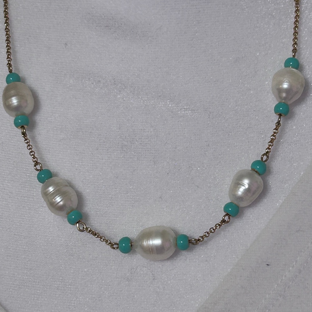 kate spade Pearl Necklace with Turquoise Beads and Gold Chain, new with tags